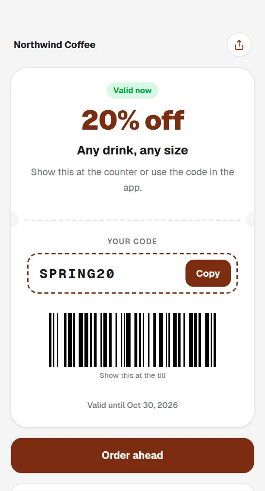 What scanning a code for coupons & promos opens
