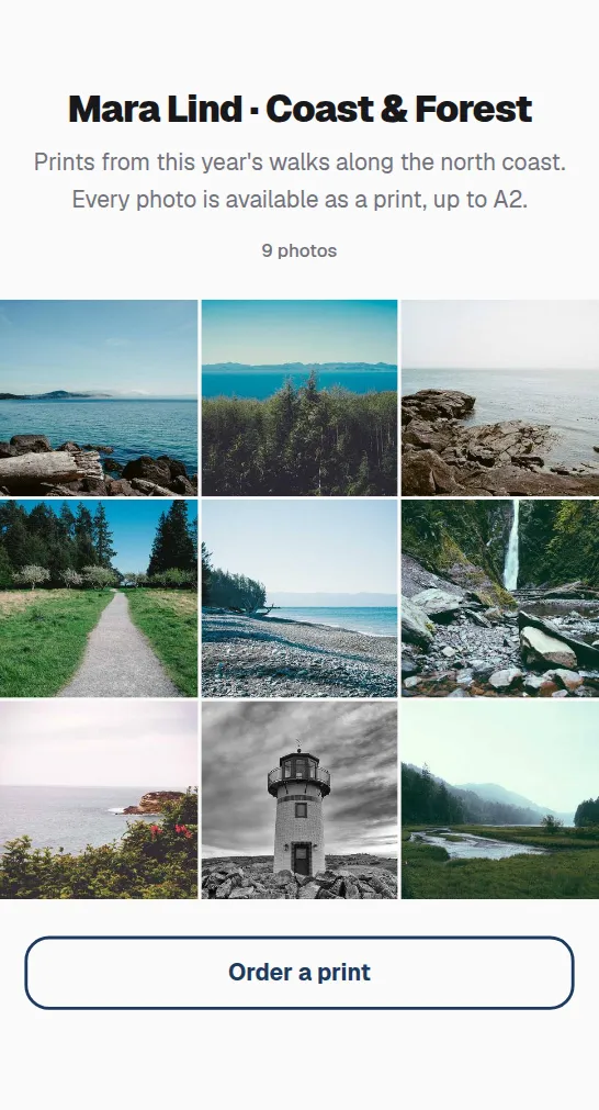 The gallery page that opens